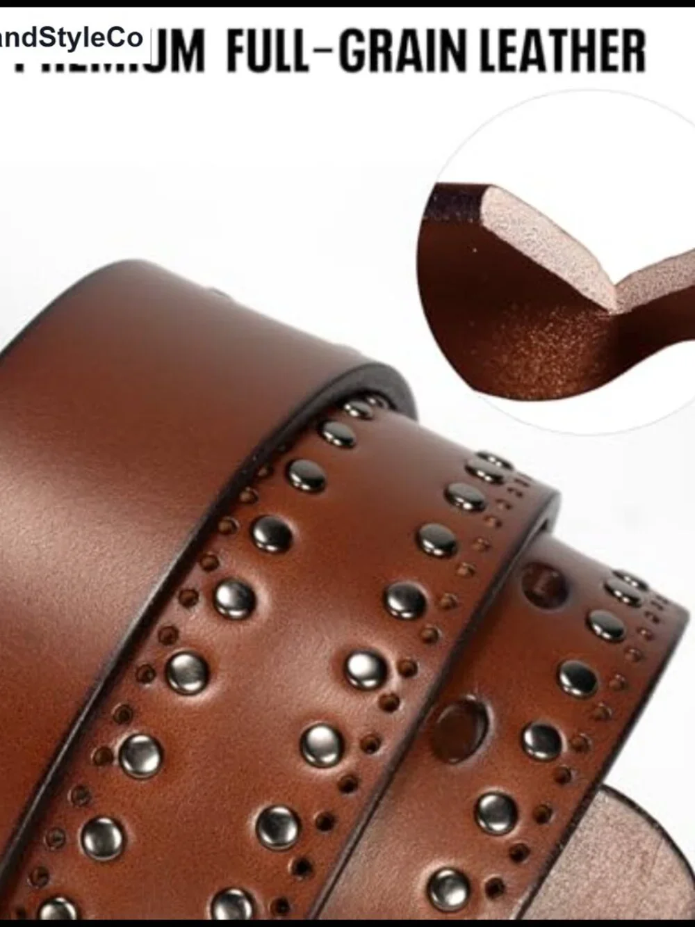 Women's Western Leather Belt Studded Silver Buckle Vintage
